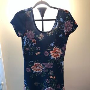 Navy Short Sleeve Dress with Flowers